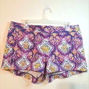 J. Crew size 10 3" stretch City Fit Boho cotton shorts purple pink damask print